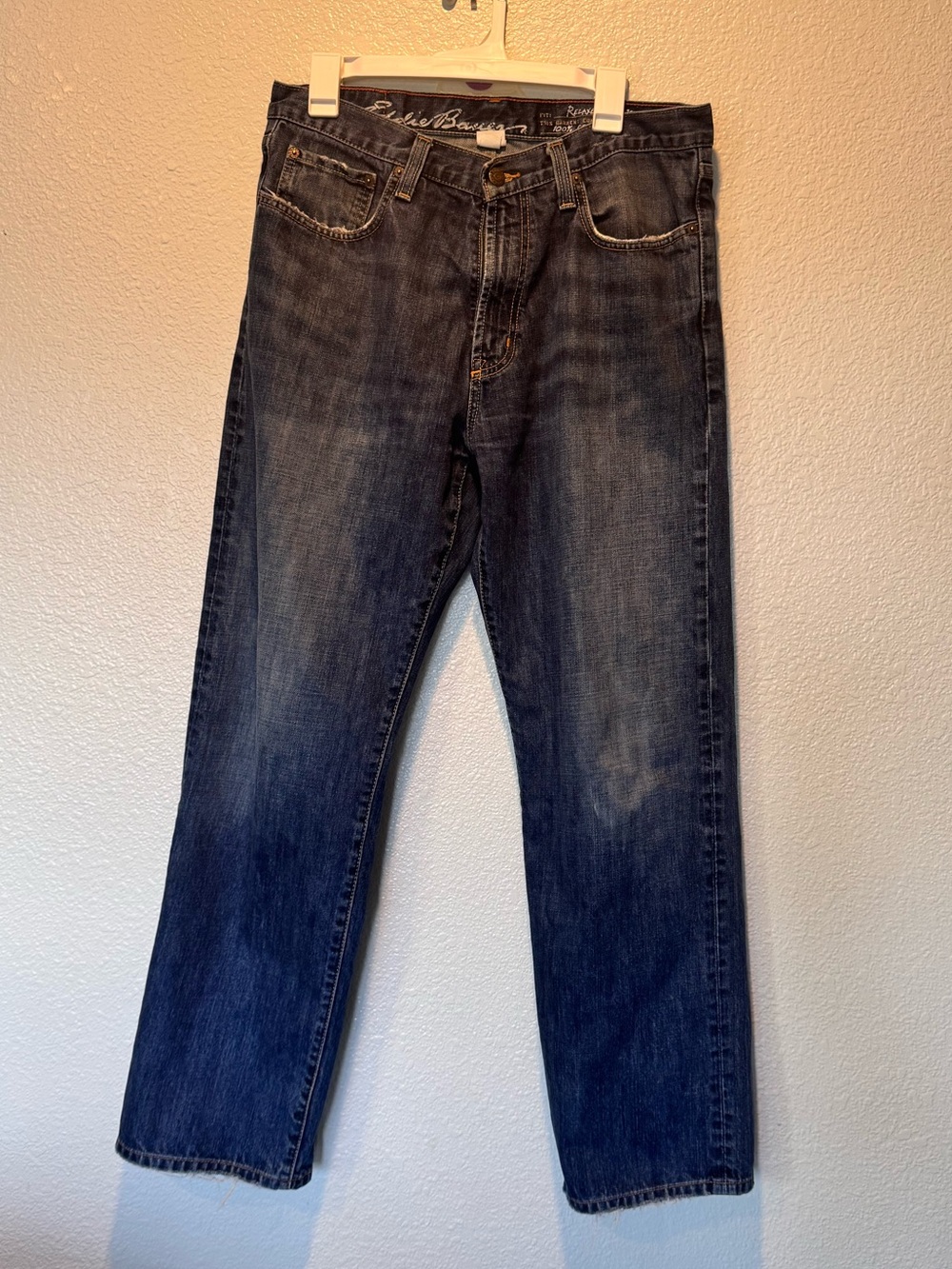 LUC Eddie Bauer Men's 33/321Classic Straight Fit Jeans - Dark Blue slightly dist